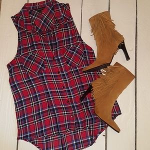 ROCK&REPUBLIC PLAID WESTERN BUTTON DOWN
